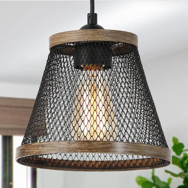 Black Pendant Modern Farmhouse Cone 1-Light Island Pendant Chandelier with Accent N7RYM2HD14205L7 The Home Depot