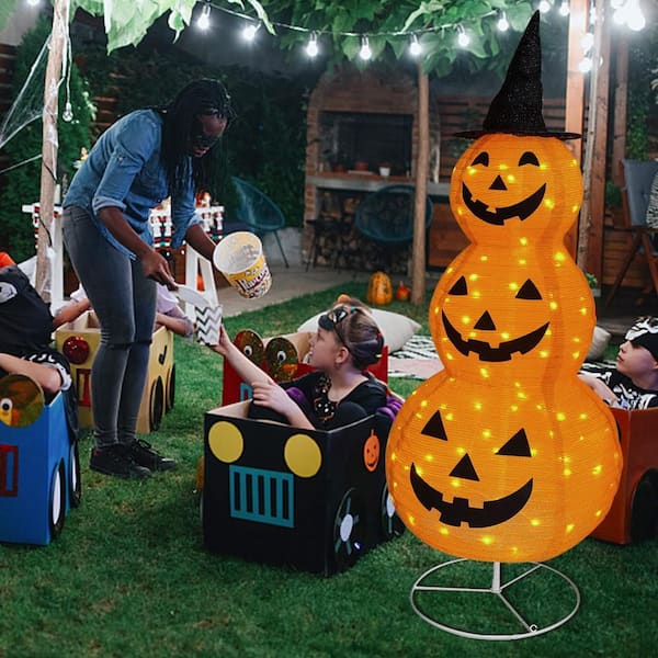 Angel Sar 5 ft. Pop Up Halloween Pre-Lit Light Up 100 LED Pumpkin