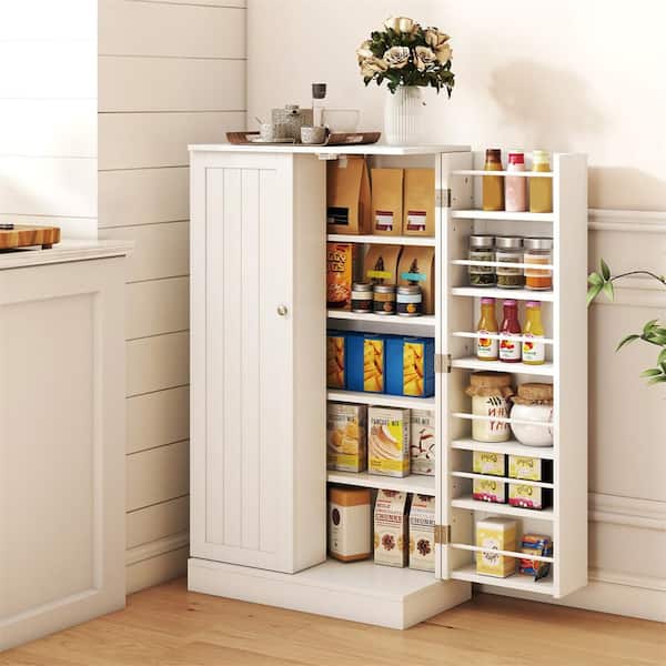 41 in. White Farmhouse Kitchen Pantry Storage Cabinet with Doors Adjustable Shelves