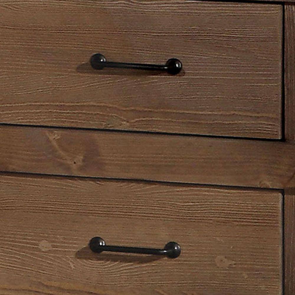Antique Oak 2-Drawer Wooden Nightstand with Metal Handles