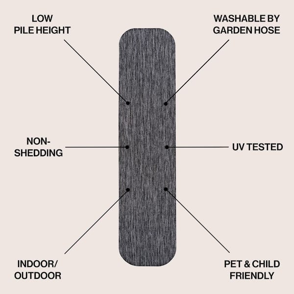 Miles Modern Minimalist Radius Corner Solid Dark Gray 2 ft. x 8 ft. Indoor/Outdoor Shaped Runner Rug