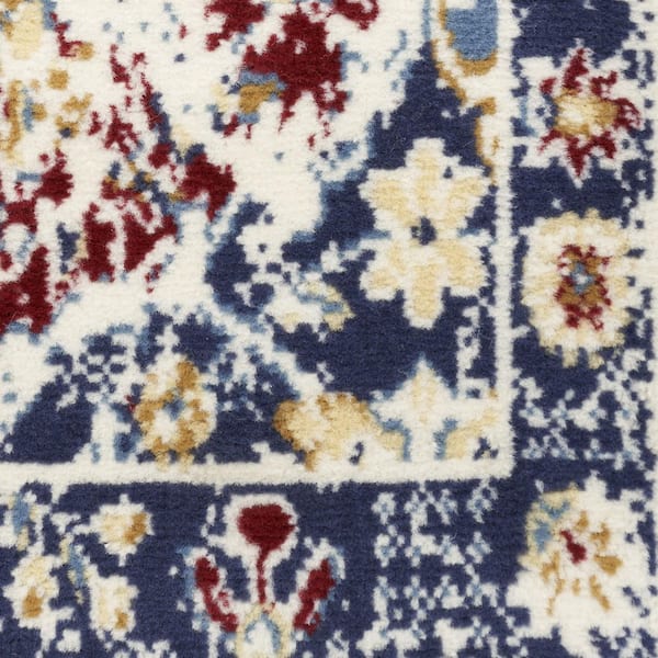 2 ft. x 12 ft. Blue Trellis Washable Area Rug
