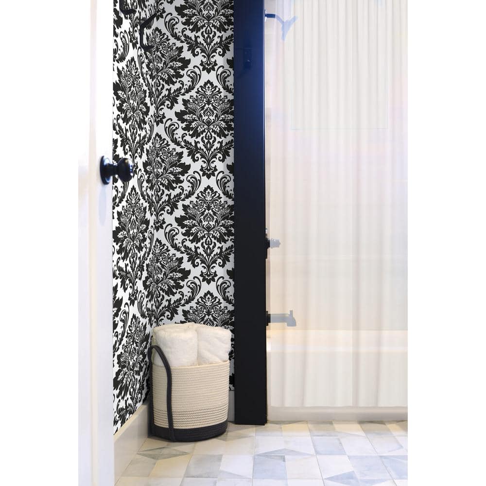 Black and White Damask Peel and Stick Vinyl Wallpaper