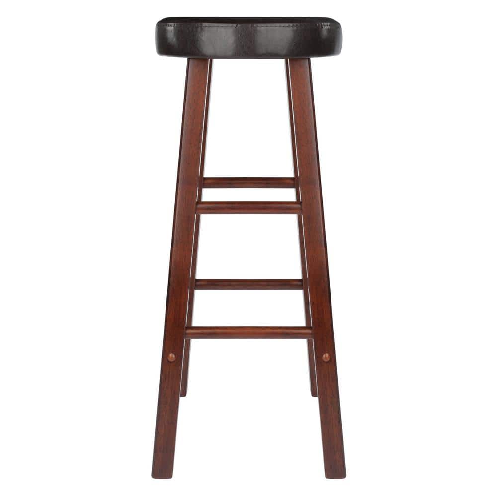 Transitional Walnut Brown Wood Bar Stool with Espresso Cushion, 30"