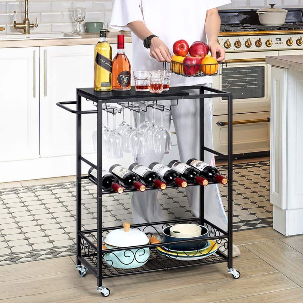 Oumilen 3Tier Bar Serving Wine Cart, Industrial Style Kitchen Serving