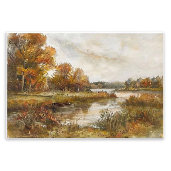 Stupell Industries Fall Scenic River Boat by LSR Design Studio Unframed Nature Graphic Art Print 10 in. x 15 in.