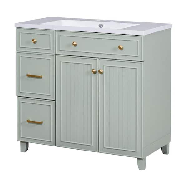 Nestfair 36 in. W x 18 in. D x 34.3 in. H Single Sink Freestanding Bath Vanity in Green with White Resin Top
