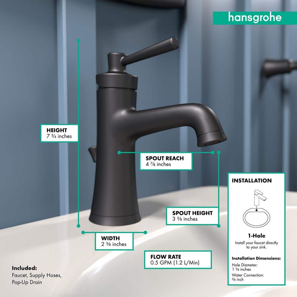 Joleena Matte Black Transitional Single-Hole Bathroom Faucet with Aerated Spray