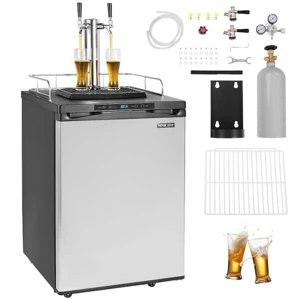 Beer Kegerator,Dual Tap Draft Beer Dispenser,Full Size Keg Refrigerator,CO2 Tank(No Gas),Drip Tray and Rail,162L,Silver