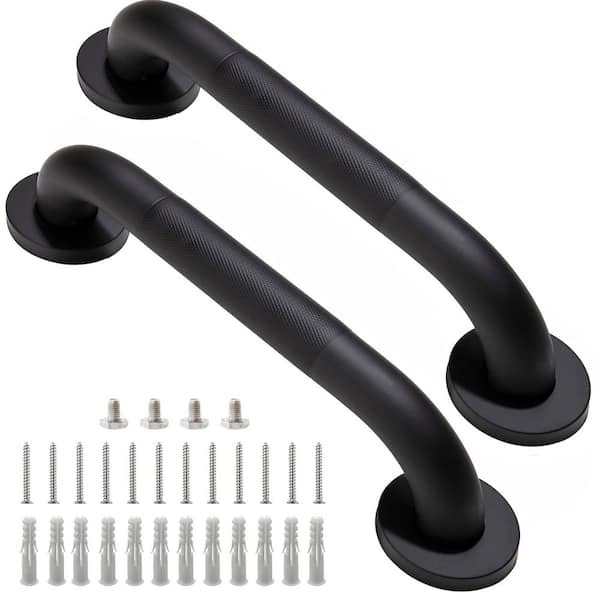 NVNOO 12 in. x 1.25 in. Dia 304-Stainless Steel Anti-Slip Shower Grab Bars for Seniors Elderly, Black (2-Pack)