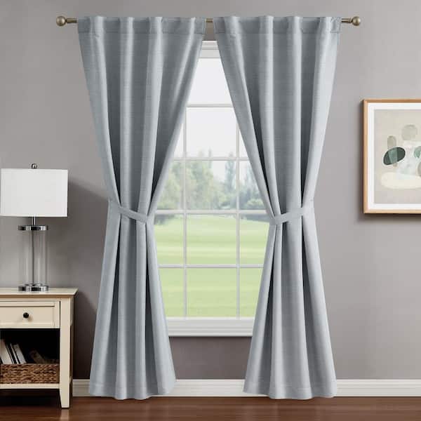 CREATIVE HOME IDEAS Tobie Light Grey 38 in. W x 84 in. L Back Tab Blackout Curtain with Tiebacks (2-Panels with 2-Tiebacks)