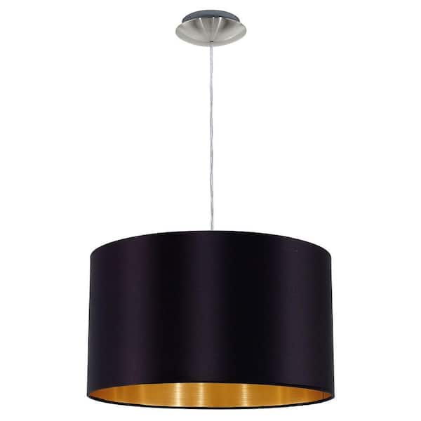 Eglo Maserlo 15 in. W x 72 in. H 1-Light Satin Nickel Pendant with Black/Gold Cloth Drum Shade