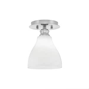 Albany 1-Light 6.25 in. Brushed Nickel Semi-Flush with White Marble Glass Shade