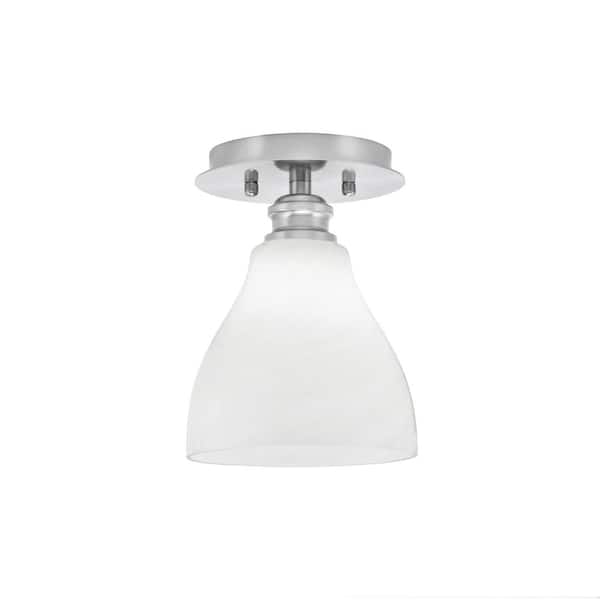Unbranded Albany 1-Light 6.25 in. Brushed Nickel Semi-Flush with White Marble Glass Shade