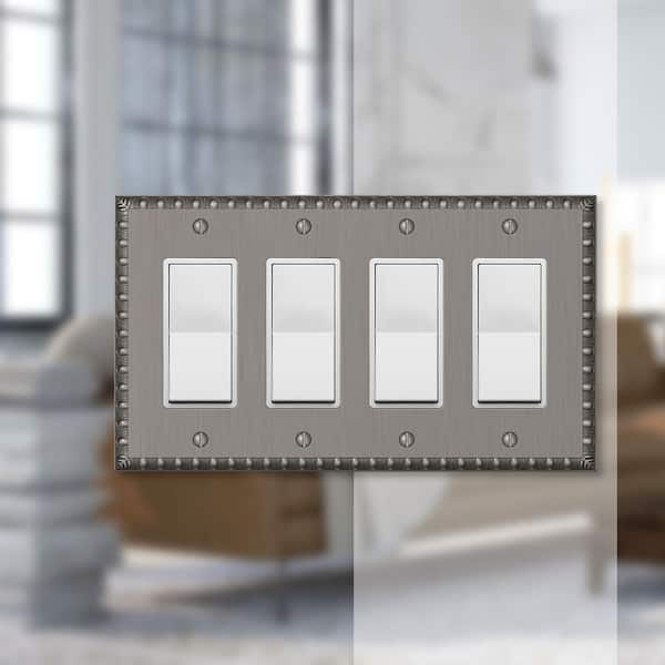 Antiquity 4 Gang Rocker Metal Wall Plate - Antique Nickel
