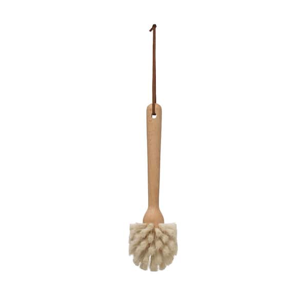 Storied Home 6 in. Beech Wood and Horse Hair Dishwashing Brush with Leather Strap