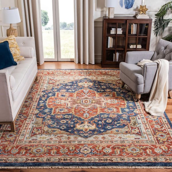 Samarkand 10 ft. x 14 ft. Navy/Rust Ornate Border Area Rug