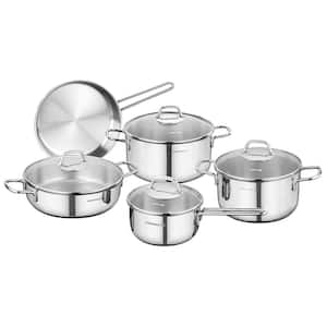 Perla 9 Piece Stainless Steel Cookware Set in Silver