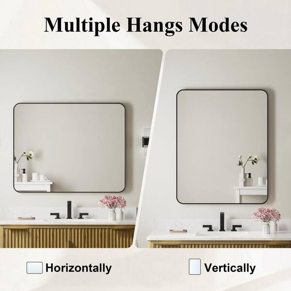 BELLA 30 in. W x 36 in. H Rectangular Aluminum Framed Wall-Mounted Bathroom Vanity Mirror in Matte Black BELLA 30 in. W x 36 in. H Rectangular Aluminum Framed Wall-Mounted Bathroom Vanity Mirror in Matte Black