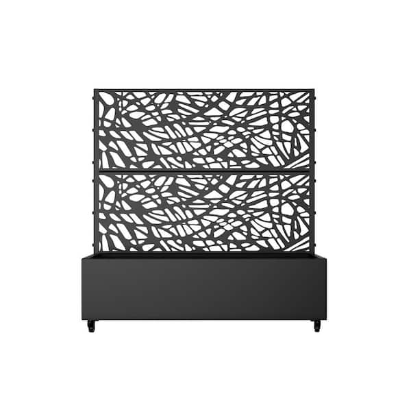 47 in. H x 47 in. W Rectanglar Black Outdoor Metal Privacy Screen Planter Box Wall Decor in Grid Pattern