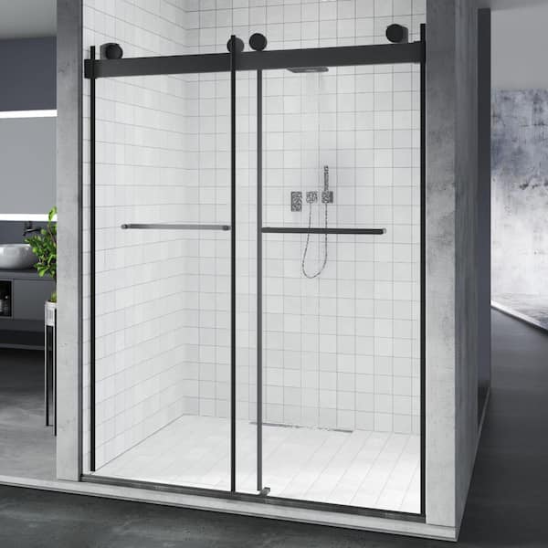 ONWITH 58 in. to 60 in. W x 76 in. H Sliding Frameless Shower Door in Matte Black with Clear Glass
