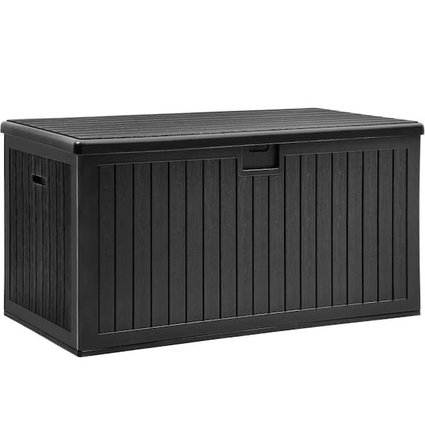 DEXTRUS 230 Gal. Large Resin Outdoor Deck Box with Divider and Side Handle, Black