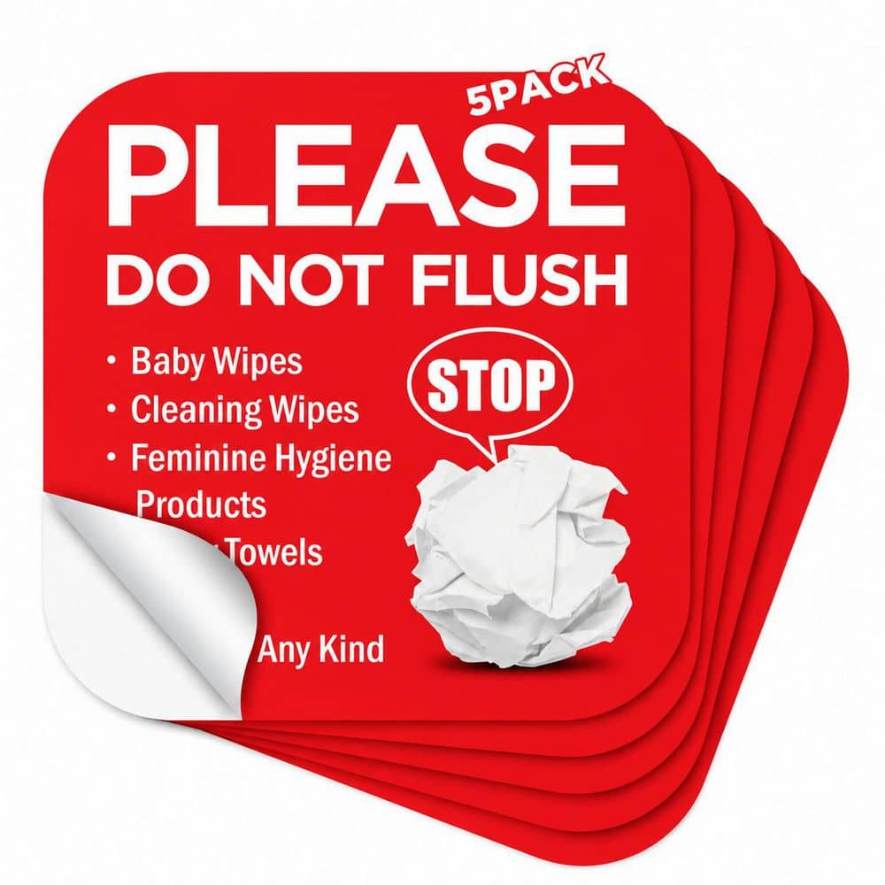 5 Pack Self Adhesive Vinyl Waterproof Please Do Not Flush Toilet Paper Warning Sign Decal White Red Square price history on PriceWatchPro