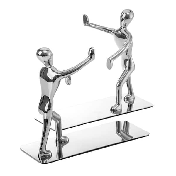 Silver 7.3 in. x 6 in. Metal Man Design Bookend, 1-Pair