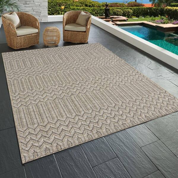 Cairo - Natural & Black Geometric Outdoor Rug for Patio