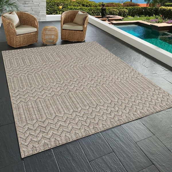 Odette Tan/Brown 8 ft. x 10 ft. Chevron Indoor/Outdoor Area Rug