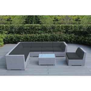 Ohana Gray 8-Piece Wicker Patio Seating Set with Supercrylic Gray Cushions