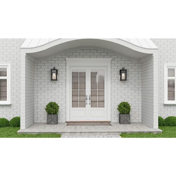 Moira 7.75 in. 1-Light Earth Black Outdoor Wall Lantern Sconce with Clear Water Glass