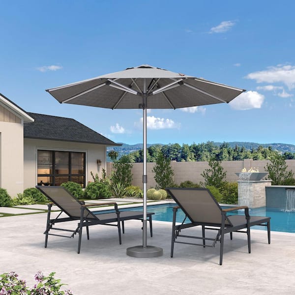 PURPLE LEAF 9 ft. Octagon Outdoor Patio Umbrella Silver Pole Market Table Sun Umbrellas with 8-Aluminum Sturdy Ribs in Gray