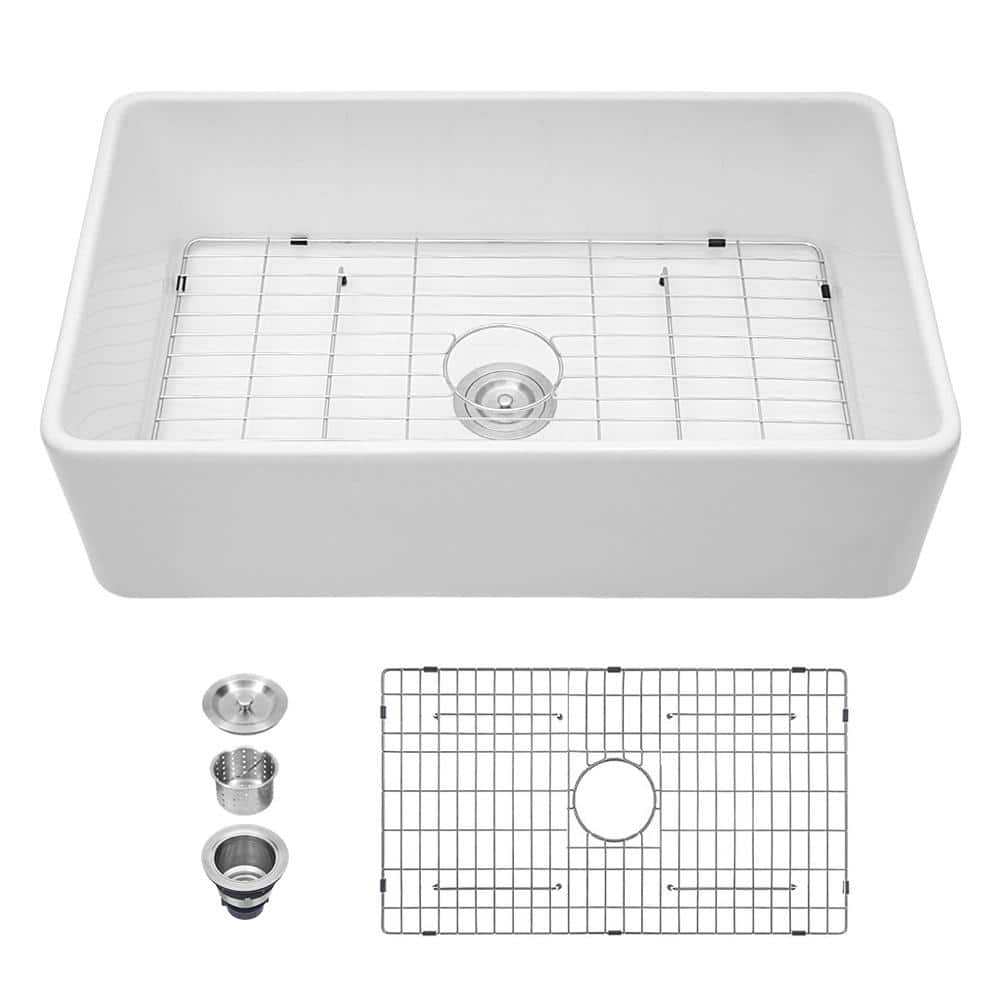 LORDEAR White Fireclay 33 in. Single Bowl Farmhouse Apron Kitchen Sink ...