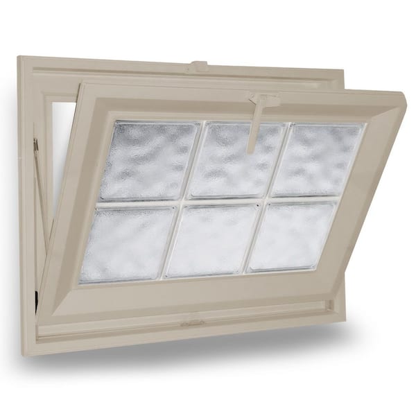 29.5 in. x 17.5 in. Acrylic Privacy Glass Tan New Construction Double-Pane Vinyl Frame Hopper Window with Glacier Block