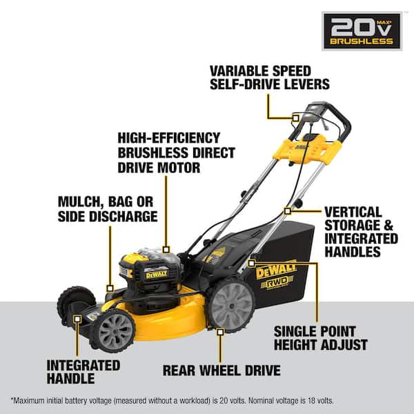 DEWALT DCMWSP255Y2 20V MAX 21 in. Battery Powered Self Propelled Lawn Mower with (2) FLEXVOLT 12Ah Batteries & Charger - 3