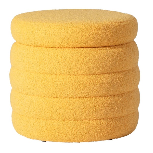 WESTINFURNITURE Bayville Modern 16 in. Tall Sherpa Fabric Tufted Round Storage Ottoman in Sunset Gold