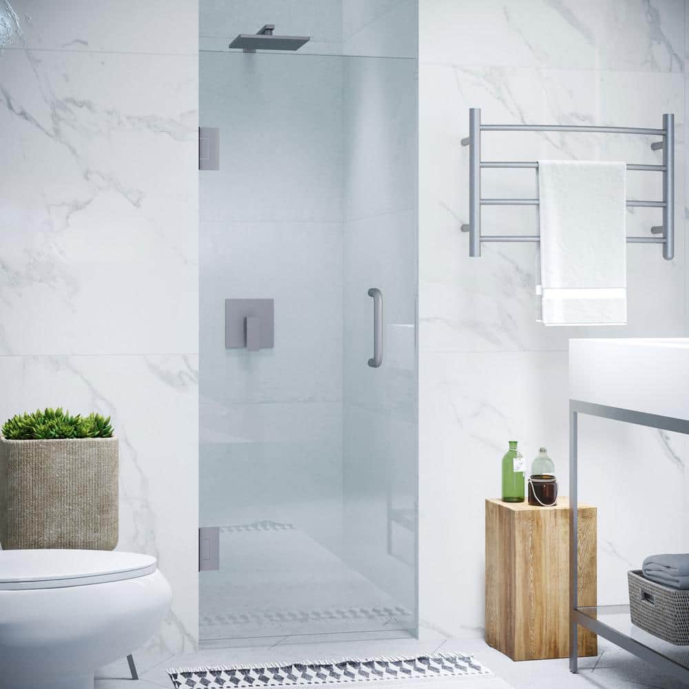 Fellow Series 24 in. x 72 in. H Hinged Frameless Shower Door in Brushed Nic