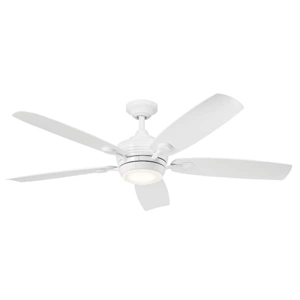 KICHLER Tranquil 56 in. Indoor/Outdoor White Downrod Mount Ceiling Fan with Integrated LED with Remote Control