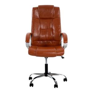 Faux Leather Adjustable Height Seat Executive Office Chair 25.9 H in . Caramel with Non-Adjustable Arms