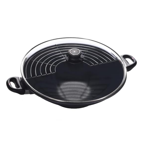 Swiss Diamond 14 in. (7 Qt) Nonstick Induction Wok HD Classic Nonstick Diamond Coated Aluminum Wok, Includes Lid