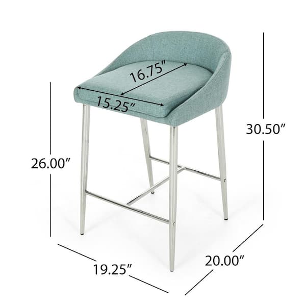 Noble House Bandini Modern 26 in. Seafoam Blue Upholstered Counter 