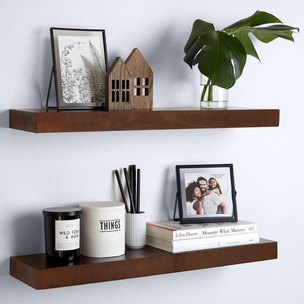 24 in. W x 6.5 in. D Rustic Farmhouse Decorative Wall Shelf - Bathroom Wood