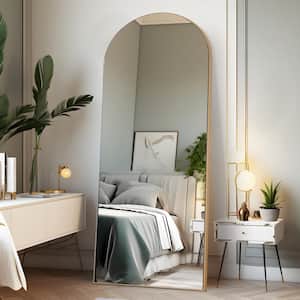 71 in. x 31 in. Modern Arched Shape Framed Gold Full Length Floor Standing Mirror