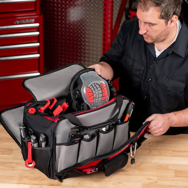 Husky 18 in. 32-Pocket Red Tool Duffle Bag with Rubber Handles