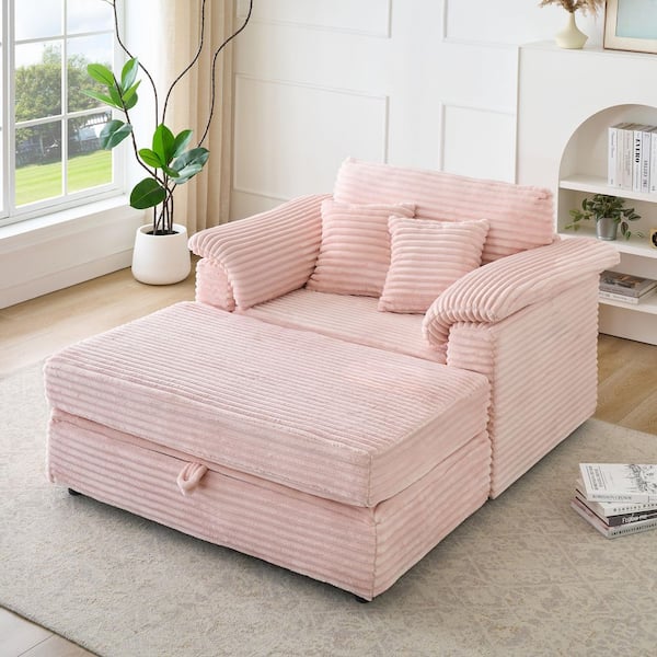 Relic Pink 47.24 in. Fabric Upholstered Accent Chair with USB Ports, Storage Ottoman