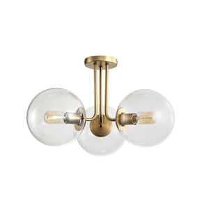 Lueck 21.99 in. 3-Light Modern Sputnik Gold Semi Flush Mount with Globe Clear Glass