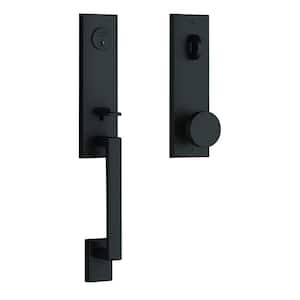 Satin Black Seattle Egress Single Cylinder Door Handleset with Square Contemporary Knob