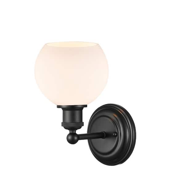 Concord 1-Light Matte Black, Matte White Wall Sconce with White Glass Shade