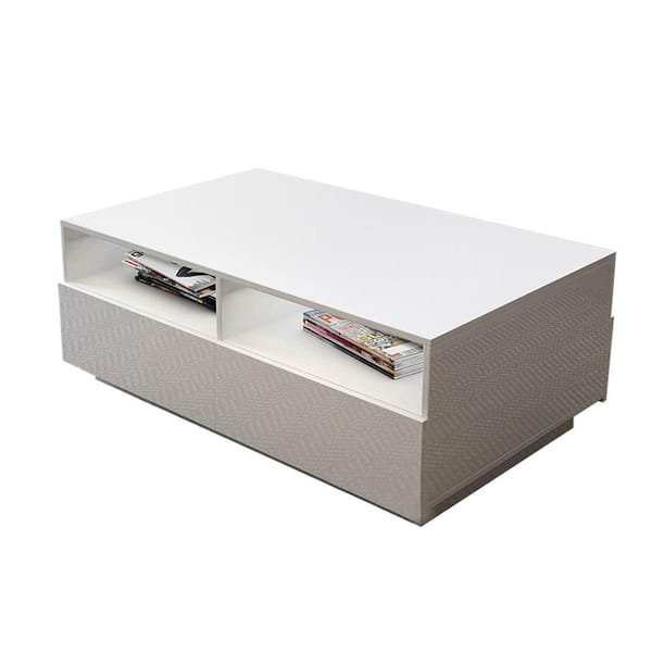 YIYIBYUS 33.5 in. L x 22 in. W Square Modern High Gloss Led End Table with Drawers Living Room Furniture MDF Tabletop